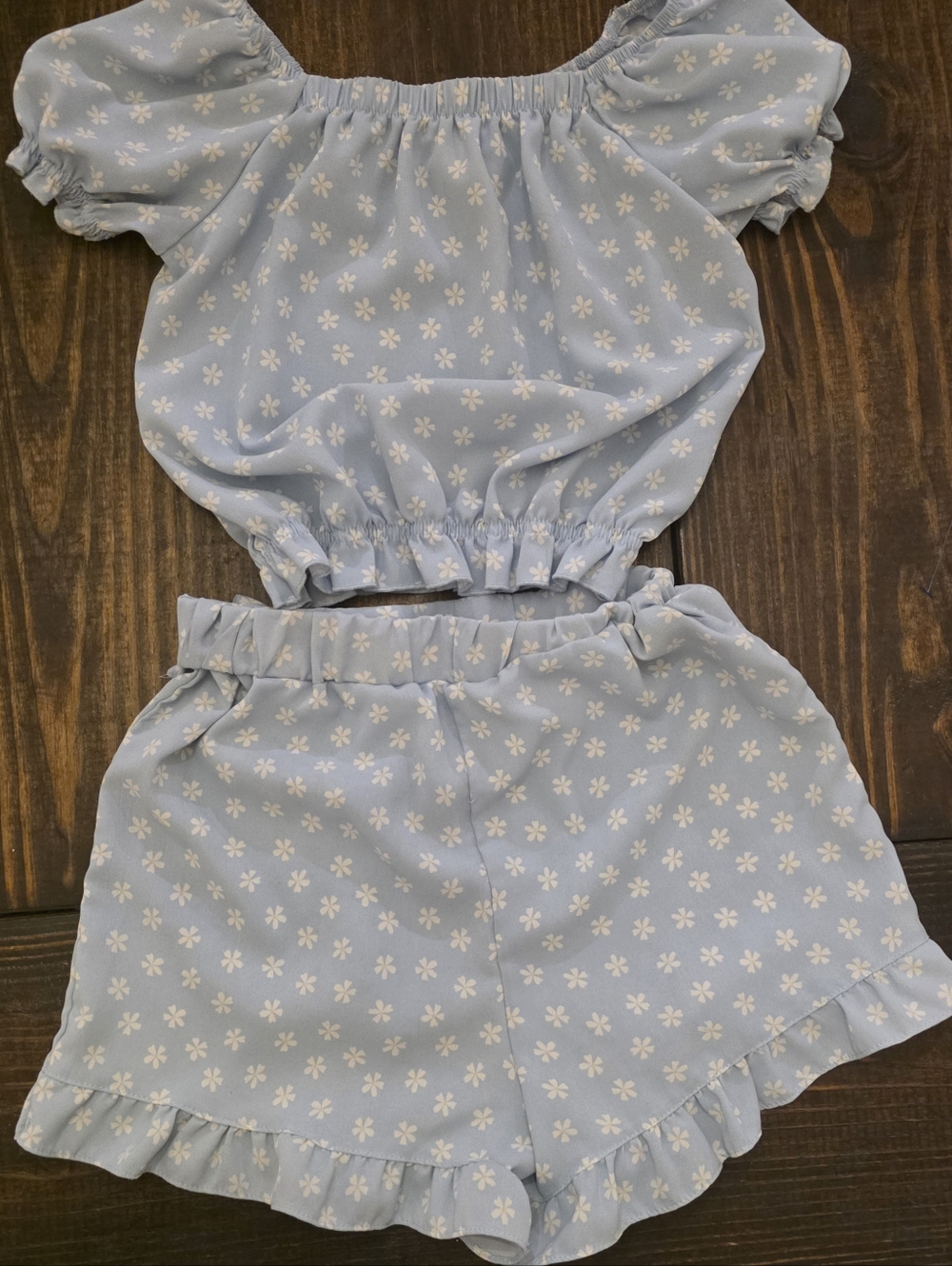 Girls Sky Blue Daisy Crop Top & Shorts Set 14 - Picture 5 of 5